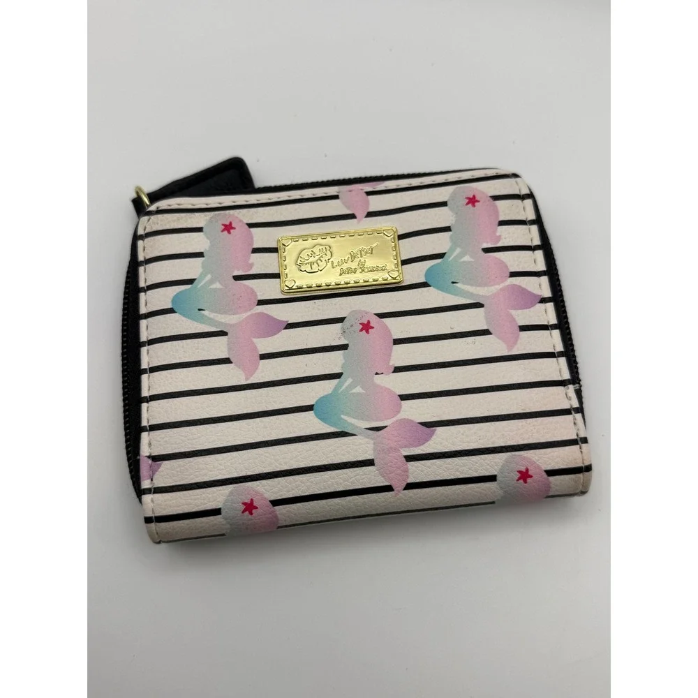 Luv‎ Betsey by Betsey Johnson Mermaid Stripe Zip Around Wallet White Black Pink